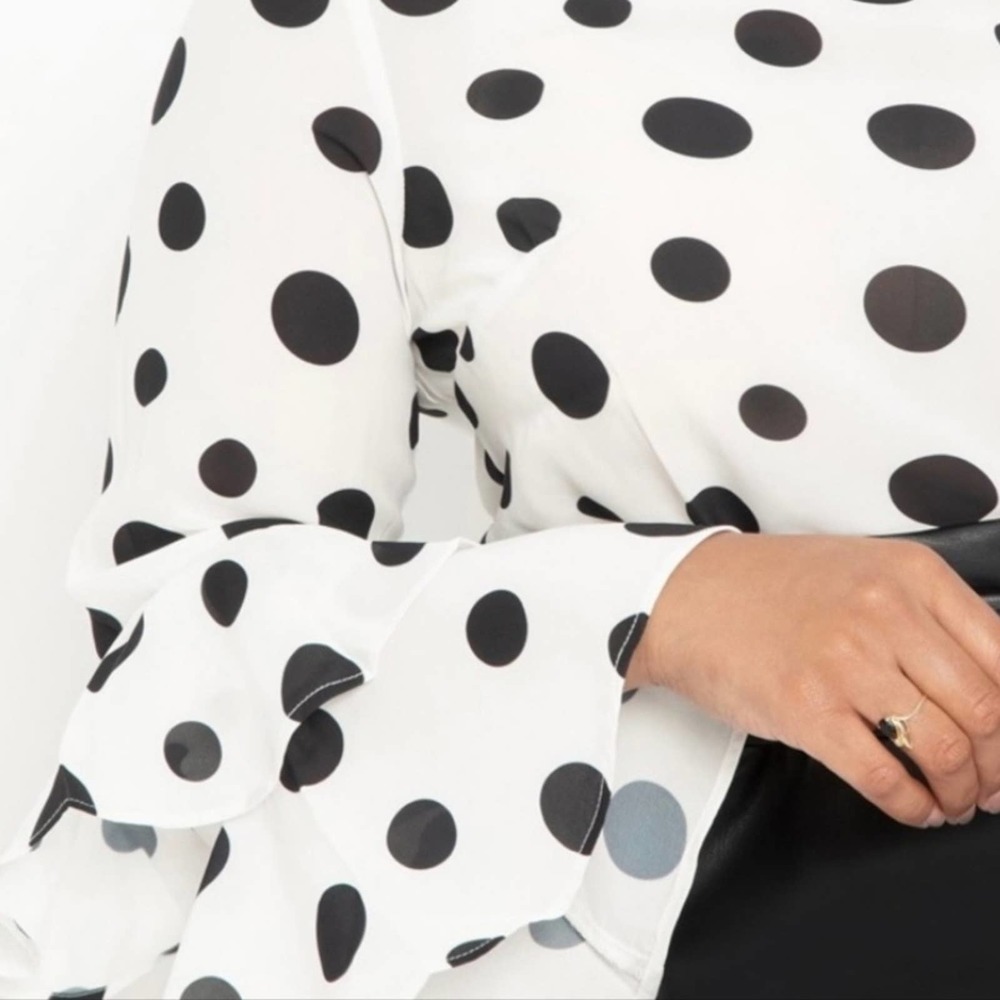 Eloquii Dramatic Sleeve Black/White Poka Dots Top Size 16 - Picture 4 of 5